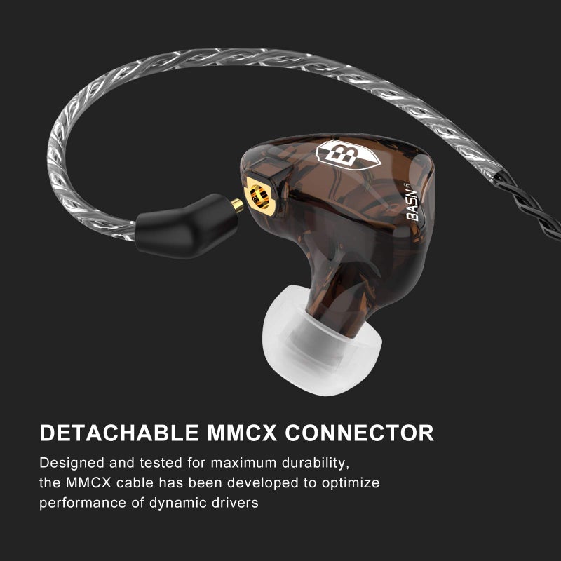 BASN Bsinger PRO in-Ear Monitors Hybrid Dynamic Dual Drivers Two Detachable MMCX Cables Musicians in-Ear Earbuds Headphones (Brown) - Image 3